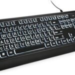 Glaais Black Large Print Backlit Keyboard,Full Size USB Wired Keyboard,White Illuminated LED Keyboard,Compatible for PC Desktop, Laptop