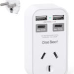 One Beat AU to EU Travel Adapter,Type E/F International Power Adapter with 4 USB(2USB C),European Travel Accessories,European Plug Adapter for Bali Germany Spain France Greece Netherlands Turkey