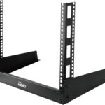Tecmojo 8RU 19 inches Desktop Open Frame Rack, 2 Post Network Rack with Square Holes, Compact Switch Depth for Patch Panel/AV/Computer Equipment