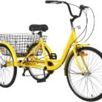 ALSTON 26Inch Adults Tricycle Three Wheels Bicycle Trike with Large Basket, 7 Speed Adjustable Outdoor Trike 3 Wheels Bike for Shopping Beach City Ride (Yellow)