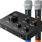 Portable Karaoke Wireless Microphone Mixer System Set, with Dual UHF Wireless Mic, HDMI & AUX in/Out for Karaoke, Home Theater, Amplifier, Speaker