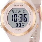 GOLDEN HOUR Digital Ladies Watches 5ATM Waterproof Sport Womens Watch with Luminous/Date/Week/Month Chronograph, Silicone Strap Swimming Watch for Women