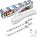 Cushore Electric Knife Cordless, Rechargeable Easy-Slice Bread Knife with 4 Reciprocating Serrated Stainless Steel Blades, Carving Meats, Poultry, Bread, White