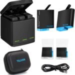 TELESIN 2-Pack Batteries and Triple Charger for GoPro Hero 8 Hero 7 Black Hero 6 Hero 5 Black Hero Camera, with Go Pro Small Carry Case, 2 Battery Case(Fully Compatible with Original)