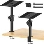 Desktop Speaker Stands, One Pair, for Studio Monitor Speaker Stands, Adjustable Height, 30 Lbs, 10 Degrees Tilt, Desk Clamp Stand (Black)