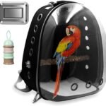 Pet Bags Bird Carrier Parrot Travel Backpack Transparent Space Capsule Carrying Backpack Travel Bag Breathable Bird Transport Bag with Anti-Lost Hook and Non-Slip Pad，Stainless Steel Tray