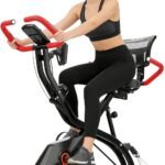 LINBOLUSA Foldable Exercise Bike for Home, Uright and Recumbent Stationary Bike with Ergonomic Mesh Backrest, Indoor Full Body Quiet Workout Bike, Wide Seat 6.6 Pound Flywheel & 300 LBS Capacity Red