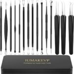 Pimple Popper Tool Kit, IUMAKEVP 15 PCS Professional Stainless Steel Blackhead Remover Comedone Extractor Tools for Removing Pimples, Blackheads, Zit on Face - Acne Removal Kit with Metal Case (Black)