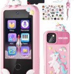ARSH Kids Smart Phone Toy, 32GB TF Card Unicorn Design Kids Cell Phone Touchscreen Hologram Projection Kit Dual Camera Music Player Learning Apps Toddler Smart Mobile Phone for Kids Toy Mobile (Pink)