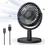 LEMOISTAR Mini Desk Fan, USB Powered Desktop Fan, 4 Speeds, Small but Powerful, Work Quiet, Adjust Tilit, Portable Personal Air Circulator Electric Fan for Computer Table Office Bedroom-Black