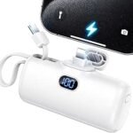 Portable Charger, Mini Power Bank, 5000mAh Phone Charger, Compact Battery Pack for iPhone & Android, USB C Cable, LCD Display, Battery Bank Compatible for iPhone 14/13/12/11/XS/X/8/7/6/5