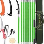 9m Manual Pole Pruner Saw for Tree Trimming, Extendable Tree Pole Pruner, Sharp Steel Blade and Scissors, High Branch Trimmer with Lightweight 9 Fiberglass Handles, for Pruning Palms and Shrubs -Green