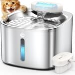 oneisall Wireless Cat Water Fountain Stainless Steel, 3.5L Cat Fountain with Motion Sensor, Rechargeable Quiet Pump 3 Replacement Filters (Silver)