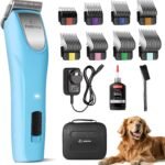 Professional Dog Clippers for Grooming - 2 Speed Pet Grooming Kit for Thick Curly Matted Coats - Low Noise Heavy Duty Cordless Hair Trimmer with Detachable A5 Metal Blade for Animal/Pet/Horse
