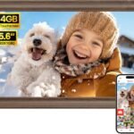 64GB 15.6" Frameo Digital Picture Frame WiFi, Wood Large Electronic Photo Frames 1920 x 1080 IPS FHD Touch Screen, Send Photos from Your Phone from Anywhere, Best Gifts for Parents and Grandparents