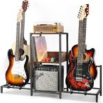 Guitar Stand for Acoustic, Electric Guitar, Bass, 4 Guitar Stand Floor with Guitar Amp Stand,Guitar Rack for Multiple Guitars, Guitar Accessories, Adjustable Guitar Holder, Guitar Display