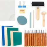 27 Piece Lino Cutting and Printing Set, Block Printing Starter Kit, with Stamp Block, Sculpting Tools, Tracing Paper and Ink Mixing Block for Stamp Carving and Printing Graphics