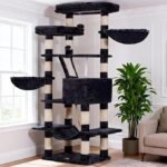 Heybly Cat Tree for Large Cats,173cm Multi-Level Cat Tower for Indoor Cats,2 Widened Plush Perches Cat Condo with Scracthing Board and Big Caves,Smoky Gray HCT025G