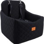 Dog Car Seats for Small/Medium Dogs, Memory Foam Dog Booster Seat for Small Dogs up to 35 lbs, Travel Pet Car Seat with Washable Detachable Cover, Storage Pockets, 2 Safety Belts (Black)
