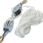Wheel Block and Tackle System 4000LB Breaking Strength 65 Feet 3/8" Rope Hoist Pulley 7:1 Ratio Lifting Power for Lifting Heavy Objects (4 Pulley-White)
