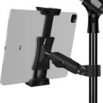 Ipad Holder for Mic Stand, Tablet Phone Holder Micophone Music Stand Mount Adjustable Rotatabe with Super Handle Clamp for iPad Pro 12.9 Air Mini, Android, 4 to 13.5inch iPhones and Tablets