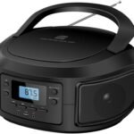 Laser Portable CD Player Boombox with FM Radio, Bluetooth, and USB Port, Stereo Sound, CD-R/RW and MP3 CDs Compatible, 3.5mm Aux Input and Headphone Jack, Backlit LCD Display - Black