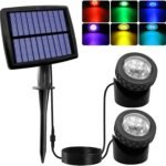 Solar Pond Lights, RGB Color Changing LED Underwater Lights with 2 Modes, Solar Submersible Fountain Lights IP68 Waterproof, Landscape SpotLights for Ganden Pond Waterfall Fountain Pool (2 in 1)