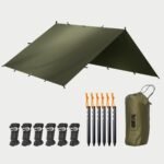 Large Waterproof Camping Tarp Tent Shelter Lightweight Backpacking Hiking Hammock Rain Fly Sun Shade (Olive Green||4X4m Tarp with 19 Loops)