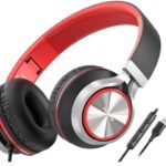 Upgraded USB Type C Wired Headphones, Foldable Over-Ear Headphones with Mic and Volume Control, Hi-Fi StereoSound for Adults/Teens/Toddlers/Tablets/Travel(Red)