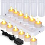 Esup Rechargeable Candles Flameless Flickering Candles Tealights 12pcs/Set with White Base, Decoration Parties, Weddings, Bar, Family, Dinner Outdoor Picnic (No Remote Control)