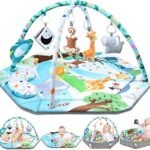 Baby Gym Play Mat, 8-in-1 Tummy Time Mat & Ball Pit with 6 Toys, Washable Baby Activity Play Mat for Visual, Hearing, Sensory, Motor Development, Baby Toys Toddler Infant 0-3-6-9-12 Months