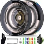 Responsive Yoyo K2 for Kids Beginners with Professional Unresponsive Yoyo Bearing for Pro Yoyo Trick for Adults Advanced Play + 1 Bearing Removal Tool+1 Bag+1 Glove+ 12 Yoyo Stings- Crystal Black