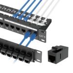 Tecmojo Patch Panel 19 inch 24 Port CAT6 Patch Panel 1U UTP Rack Mount with Inline Keystone, 1G Support, Pass-Thru Coupler, Removable Back Bar for 19 inch Server Network Cabinet, Black