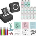 Aptika Sticker Printer - Print Pod 2.0 Mini Printer with 14 Rolls Sticky Paper, Thermarote Portable Sticker Maker Machine, Thermal Label Maker, Thermanote Labeller for Photos Notes Graphics, Black