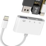 Lightning to USB SD Micro SD Card Reader Adapter 4-in-1 for iPhone 14 13 12 Pro Max TF Card Slot Charging Port for Apple for iPad Air Camera Flash Drive OTG Memory Stick Transfer Accessories Connecto
