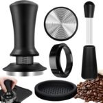 4Ppcs 58 mm Espresso Accessories Kit, Spring Loaded Calibrated Tamper, WDT Tool and Dosing Funnel Set, Fits 58 mm Espresso Coffee Machines and Portafilter (58mm)