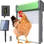 Automatic Chicken Coop Door Solar-Powered Chicken Coop Door with Remote Control - Smart Timer & Light Sensor, Anti-Pinch Safety Design, Large Weatherproof Entry for Poultry (Green)