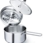 1500ml Stainless Steel Saucepan Pot, Cooking Pot with Vegetable Steamer Basket and Visible Lid, Pan with Long Heatproof HandleSaucepan Cookware, Sauce Pan for Boiling Milk, Pasta, Sauces