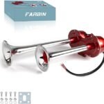 FARBIN Train Horn 12V Car Horn Electric Truck Horn Super Loud Dual Horn Chrome for Semi Trucks Pickups Motorcycles SUV Boat (Red)