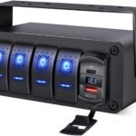‎Jiawu 4 Gang Rocker Switch Panel, Waterproof Marine Boat Toggle Rocker Switch Box, PD Type C & QC 3.0 USB, Aluminum Alloy Switch Panel Box for Automotive, Truck, RV, UTV (Blue Light)