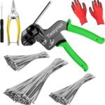 Heavy Duty 304 Stainless Steel Cable Tie Gun Kit-150PCS Metal Zip Ties (3 Sizes), Tensioning/Cutting Tool for Fencing, Chicken Coop, Cable Bundling, Exhaust Repair & Structural Reinforcement