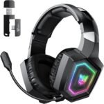 2.4GHz Wireless Gaming Headset for PC, Ps4, Ps5, USB & Type-C Gaming Headphones with Detachable Microphone, Bluetooth 5.4 Over Ear Gamer Headset Compatible for Switch, Laptop, Mobile, Mac, RGB Light