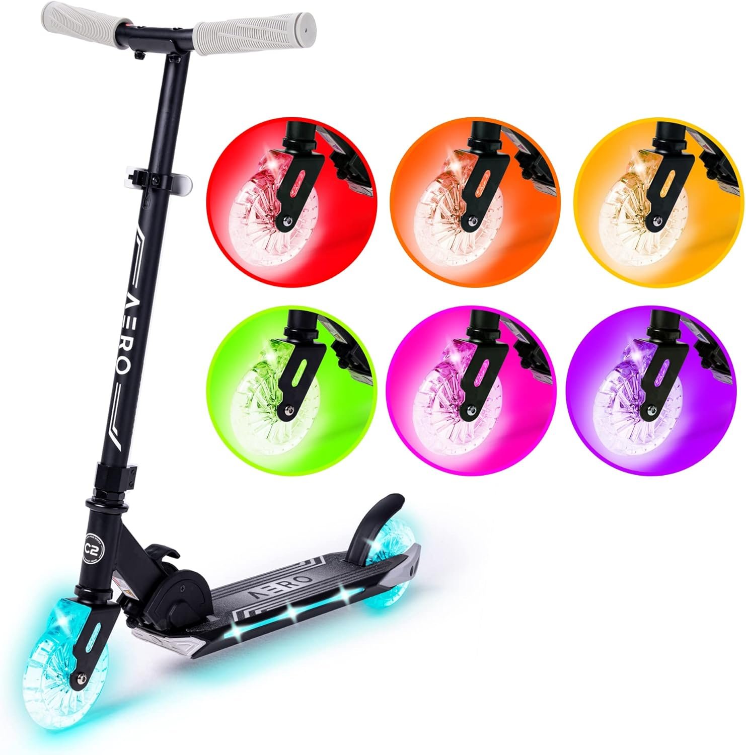 71TatscXE+L._AC_SL1500_ Aero Scooter for Kids 5-8 | Dynamic Lights,Hand Brake & Shock Absorption | Boys Girls 2 Wheels Kick Scooter |Foldable & Height Adjustable - Image 1
