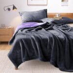 YISURE Waterproof Reversible Blanket 90”x80”, Leakproof Protector Cover to Protect Bed Mattress, Sofa, Couch from Pee & Spills from Adults, Babies, Soft Flannel (Grey/Purple)