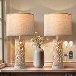 Bedside Lamps Set of 2, Touch Control Table Lamp with Dual Light Modes & Built-in USB A+C Charging Ports, Home Décor Nightstand Lamp with Flaxen Fabric Shade for Bedroom,Living Room,Home Office