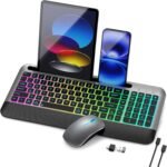 JOYACCESS Wireless Keyboard and Mouse Backlit Rechargeable Quiet RGB Gray