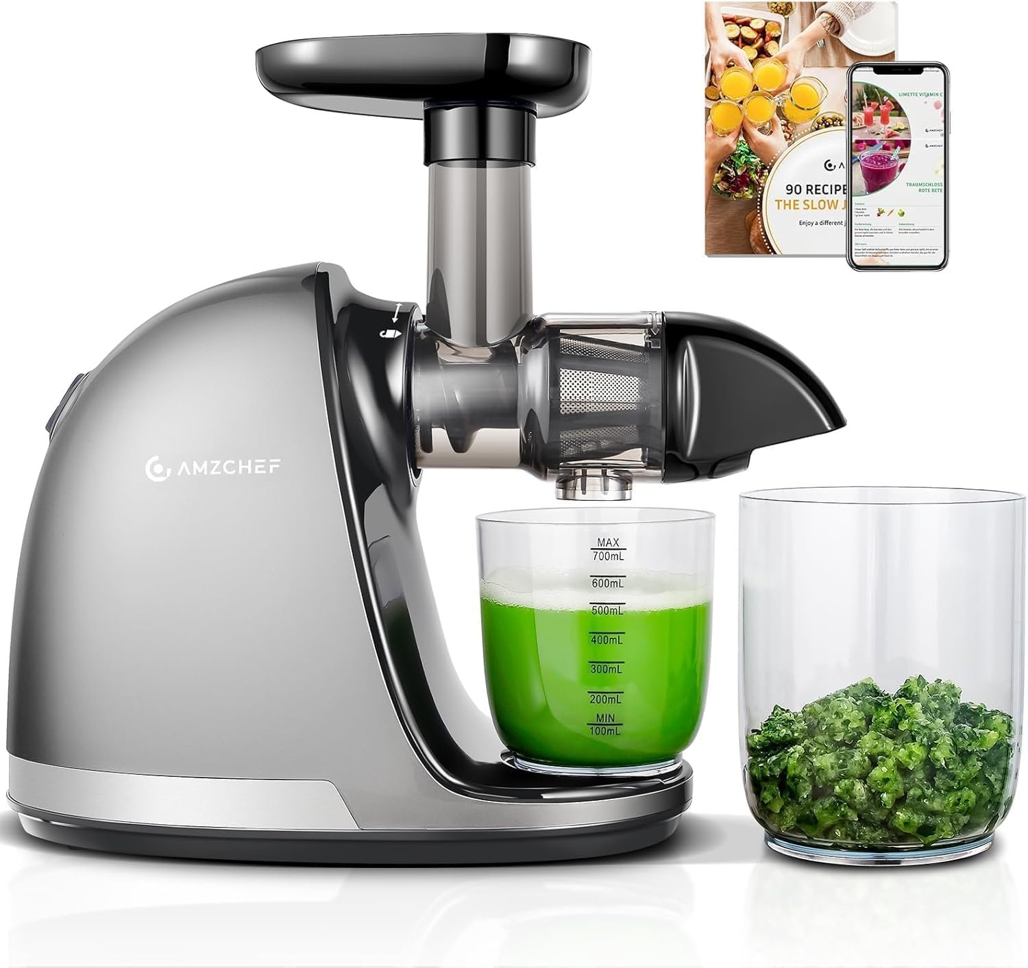 71dLqUn1pjL._AC_SL1500_ AMZCHEF Cold Press Juicer for Whole Fruits and Vegetables,Masticating Slow Juicer Machines with Reverse Function, High Juice Yield, Easy to Clean, BPA Free Juice Extractor with 2 Cups and Brush,Gray - Image 1