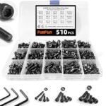 510PCS M3 M4 M5 Hex Socket Head Cap Screw Bolts Nuts Assortment Kit, 12.9 Grade Alloy Steel Metric Screws with 3PCS Allen Wrenches, Allen Socket Hex Drive Black Machine Screws Set
