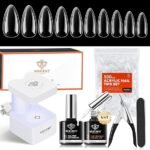 Modelones Gel x Nail Kit 500pcs Almond Tips 4In1 Nail Glue Gel Nails Tips Portable UV/LED Lamp Salon Acrylic Nails Extension Set for Home Use