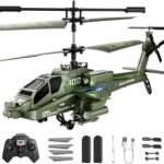 Apache RC Helicopter Toy for Adults, 2.4GHz RC Plane with 2 Batteries, LED Lights, One-Key Take Off, Altitude Hold, Military Remote Control Helicopter Plane Toys Gifts for Kids Boys 8+ Green